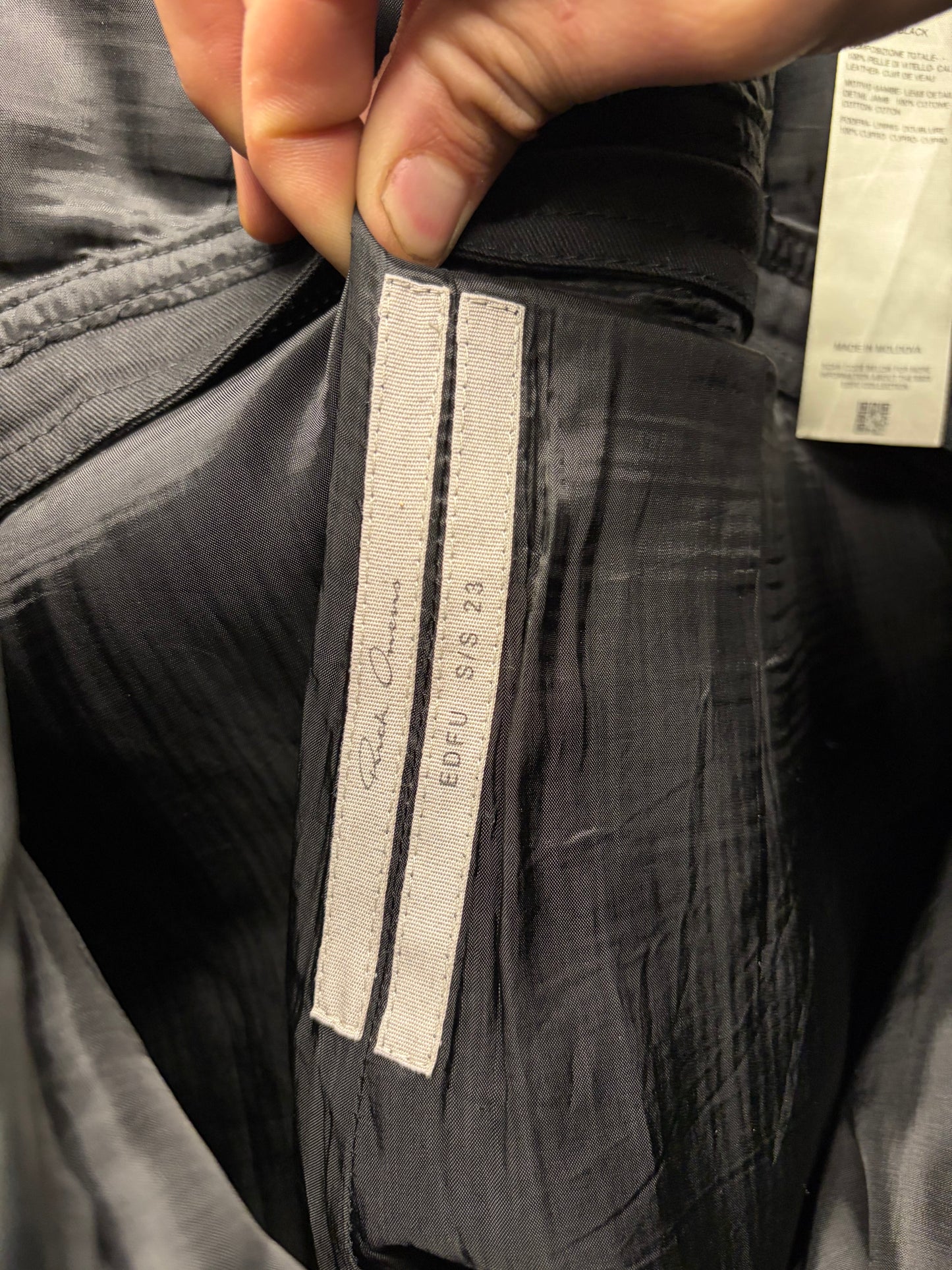 SS2023 Rick Owens ‘Edfu’ Mainline Leather ‘Bolans’ Banana Flared Leg Pants