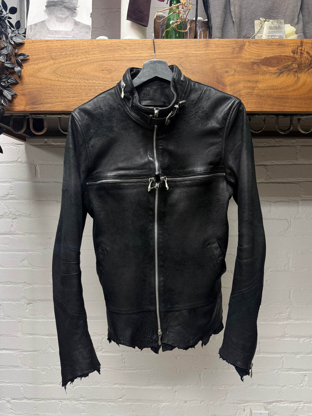 14th Addiction ‘Cross Zip’ Black Lambskin Leather Jacket