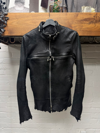 14th Addiction ‘Cross Zip’ Black Lambskin Leather Jacket