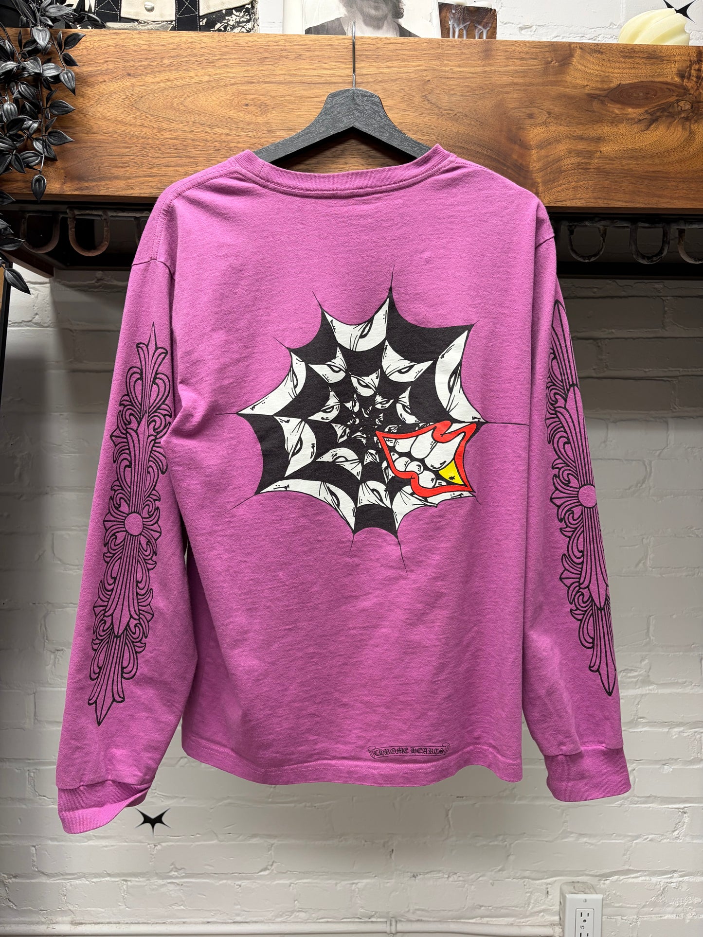 Chrome Hearts x Matty Boy ‘Spider Web’ Purple Floral Cross Long Sleeve Shirt