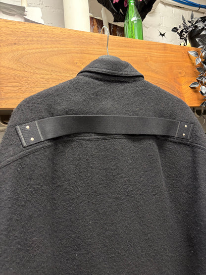 AW2023 Rick Owens ‘Luxor’ Virgin Wool ‘Shoulder Strap’ Black Button Snap Overshirt