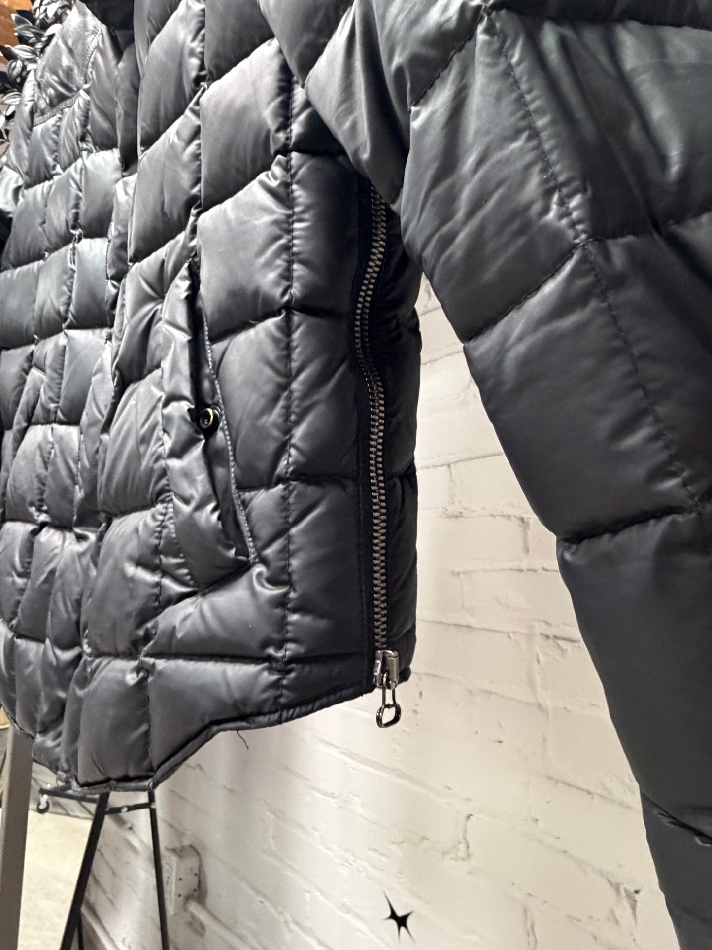 Balmain Quilted Black Puffer Jacket with Leather Shoulder Panelling