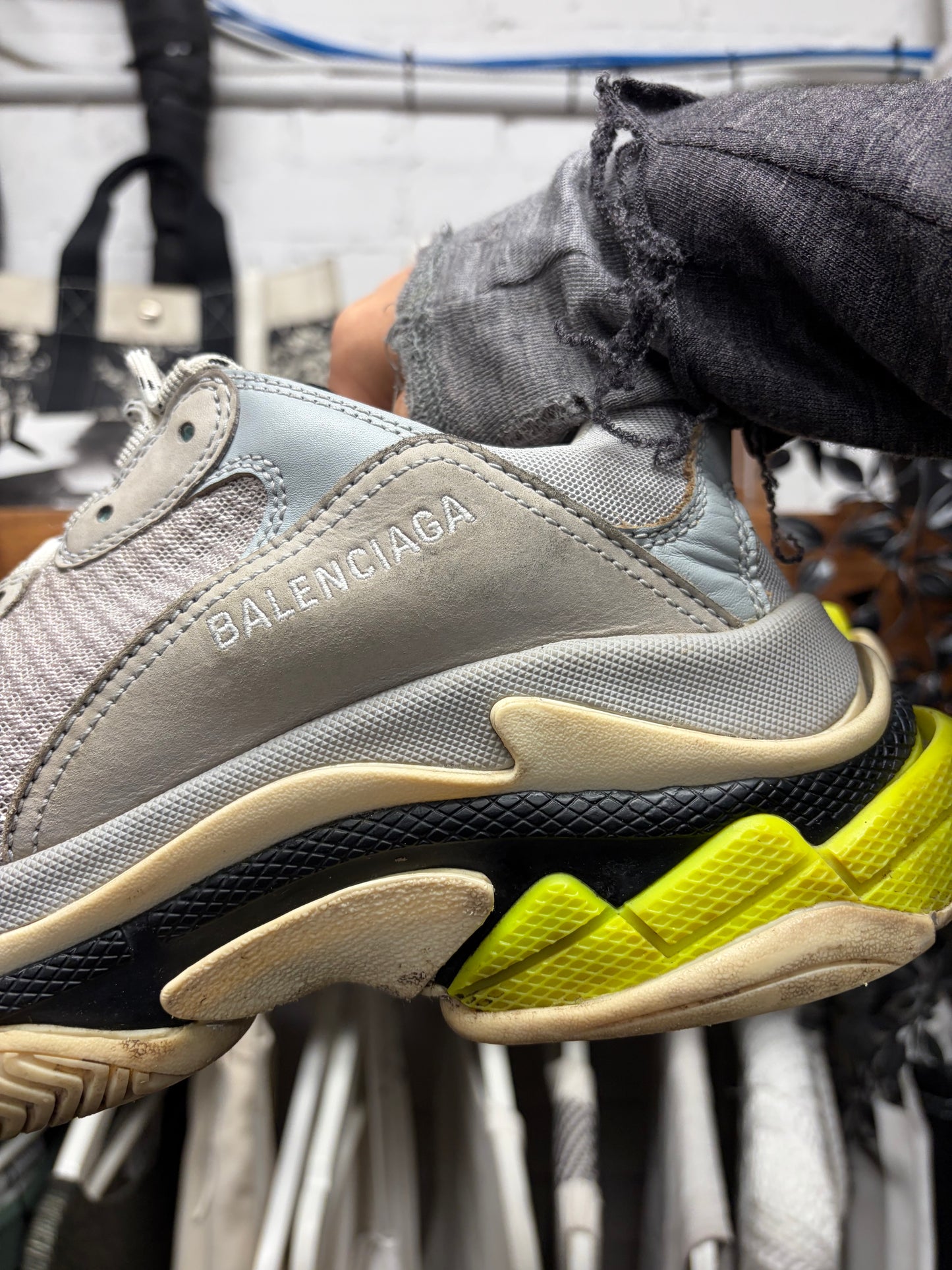 Balenciaga ‘Triple S’ Cool Grey/Neon Low Top Sneakers