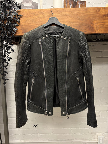 AW2015 Balmain x H&M Black Lambskin Leather Biker Jacket