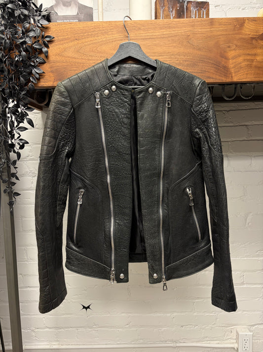 AW2015 Balmain x H&M Black Lambskin Leather Biker Jacket