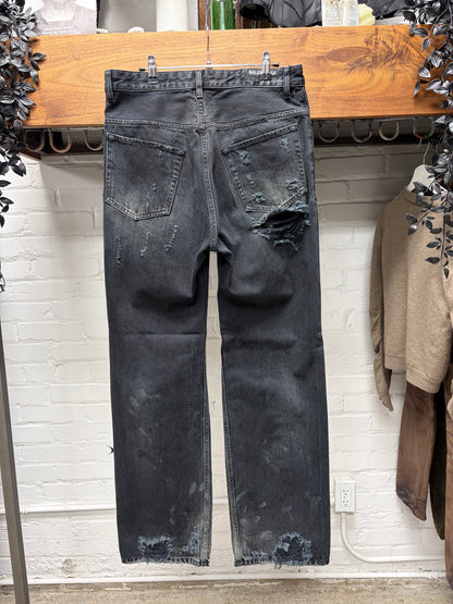 2022 Balenciaga ‘Destroyed’ Heavy Distressed Black Bootcut Denim