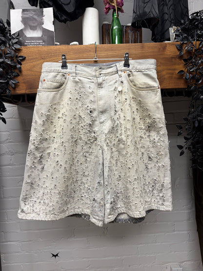 SS2023 Maison Margiela Thrash Distressed White Baggy Denim Shorts