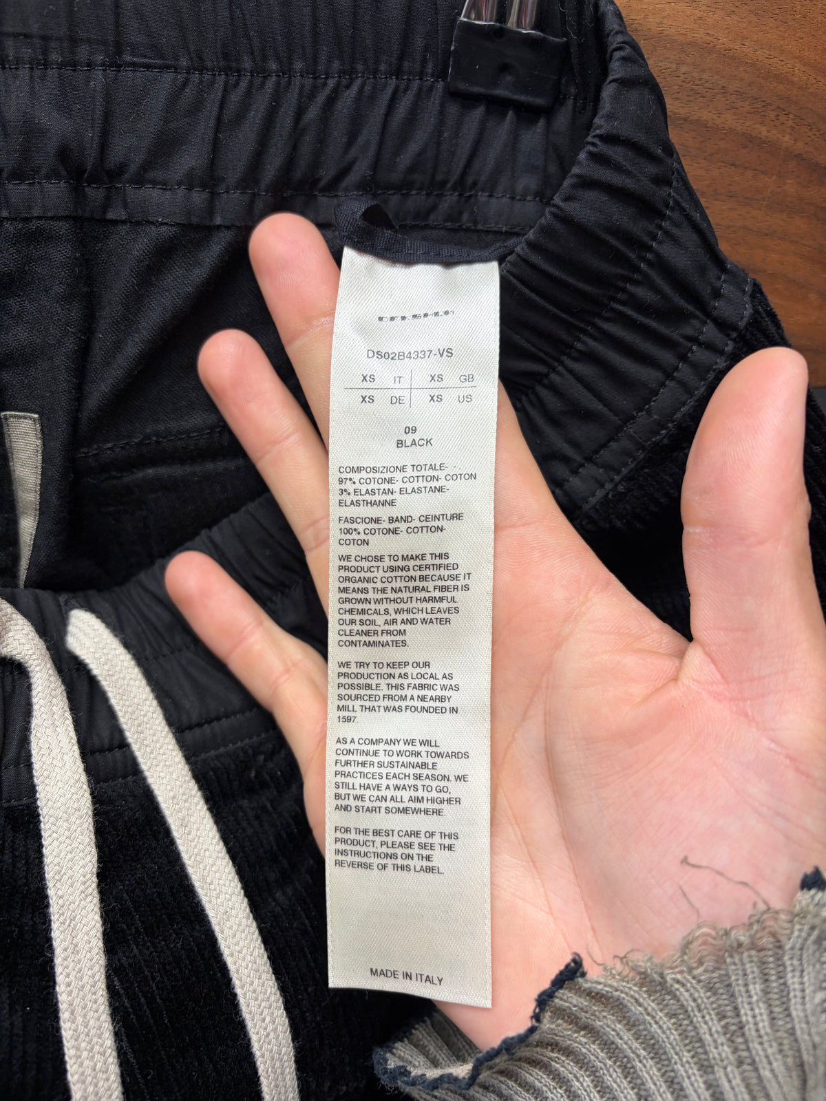 Rick Owens Black Velvet Straight Leg Black Relaxed Fit Drawstring Pants