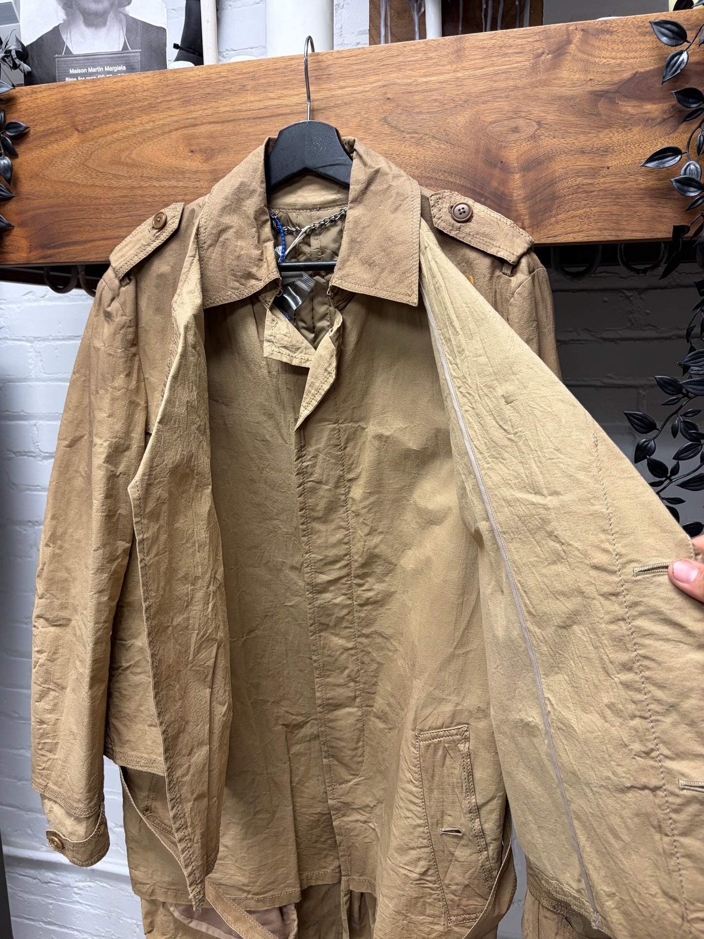 Mihara Yasuhiro ‘Waxed Paper’ Tan Brown Double Layered Trench Coat