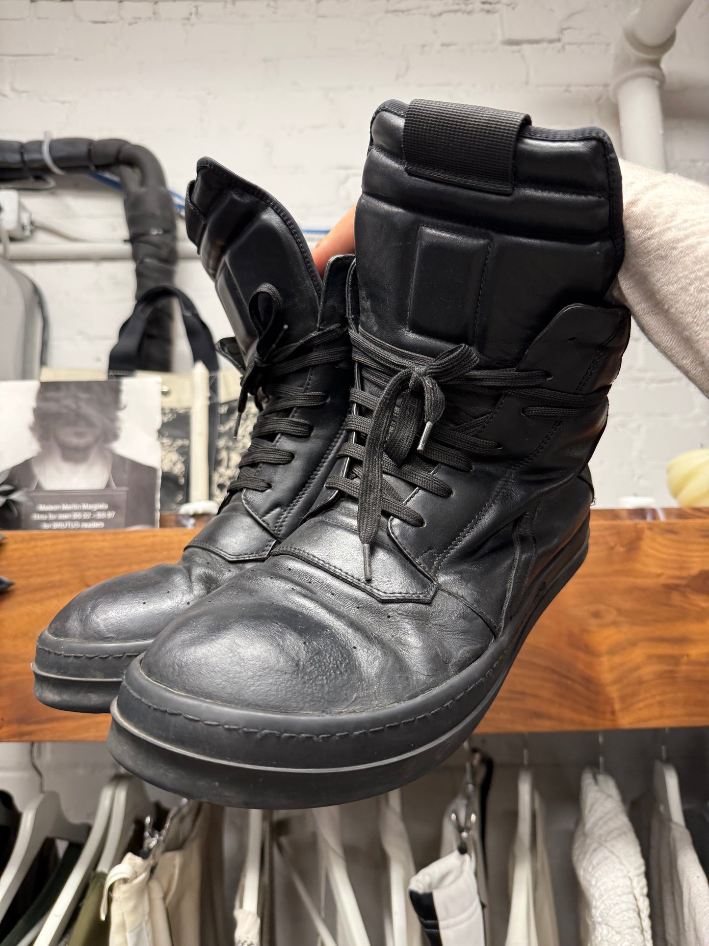 Rick Owens ‘Geobasket’ Black Leather High Top Sneakers
