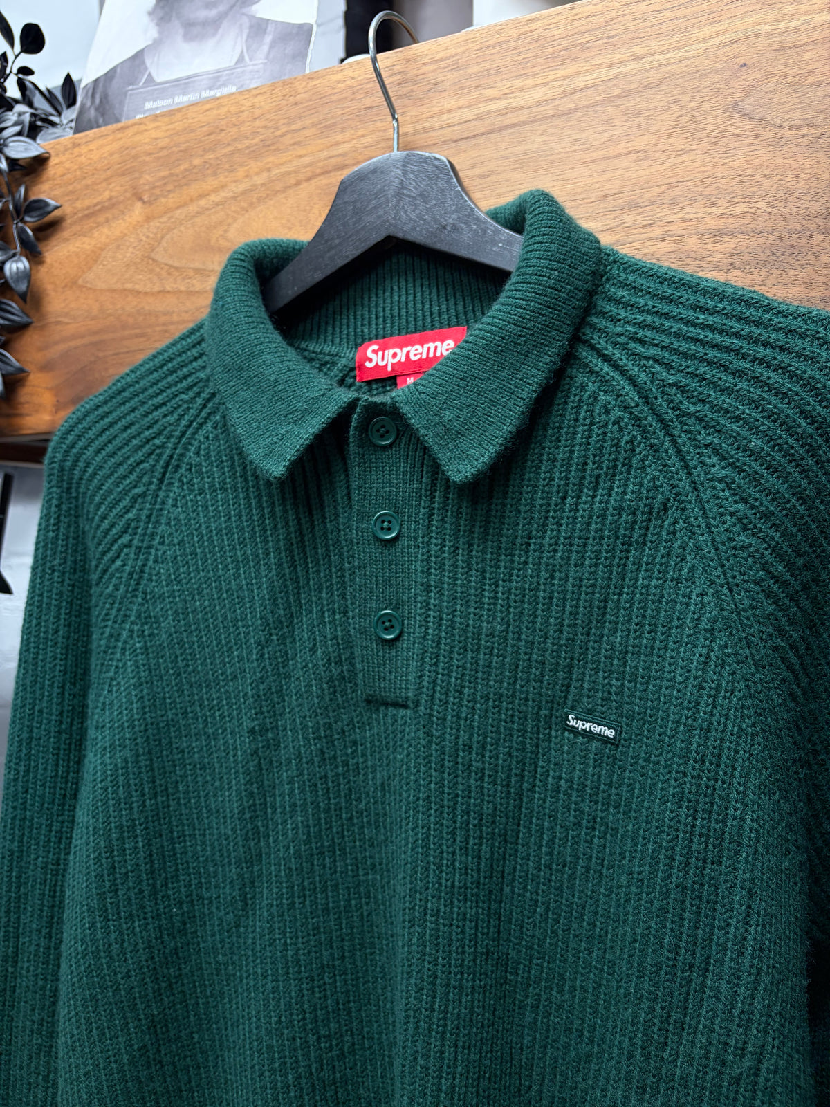 AW2024 Supreme ‘Mini Box Logo’ Dark Green Ribbed Knit Polo Sweater