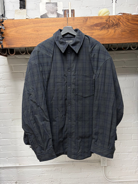 2023 Balenciaga Oversized ‘Detachable Sleeve’ Plaid Padded Flannel Shirt