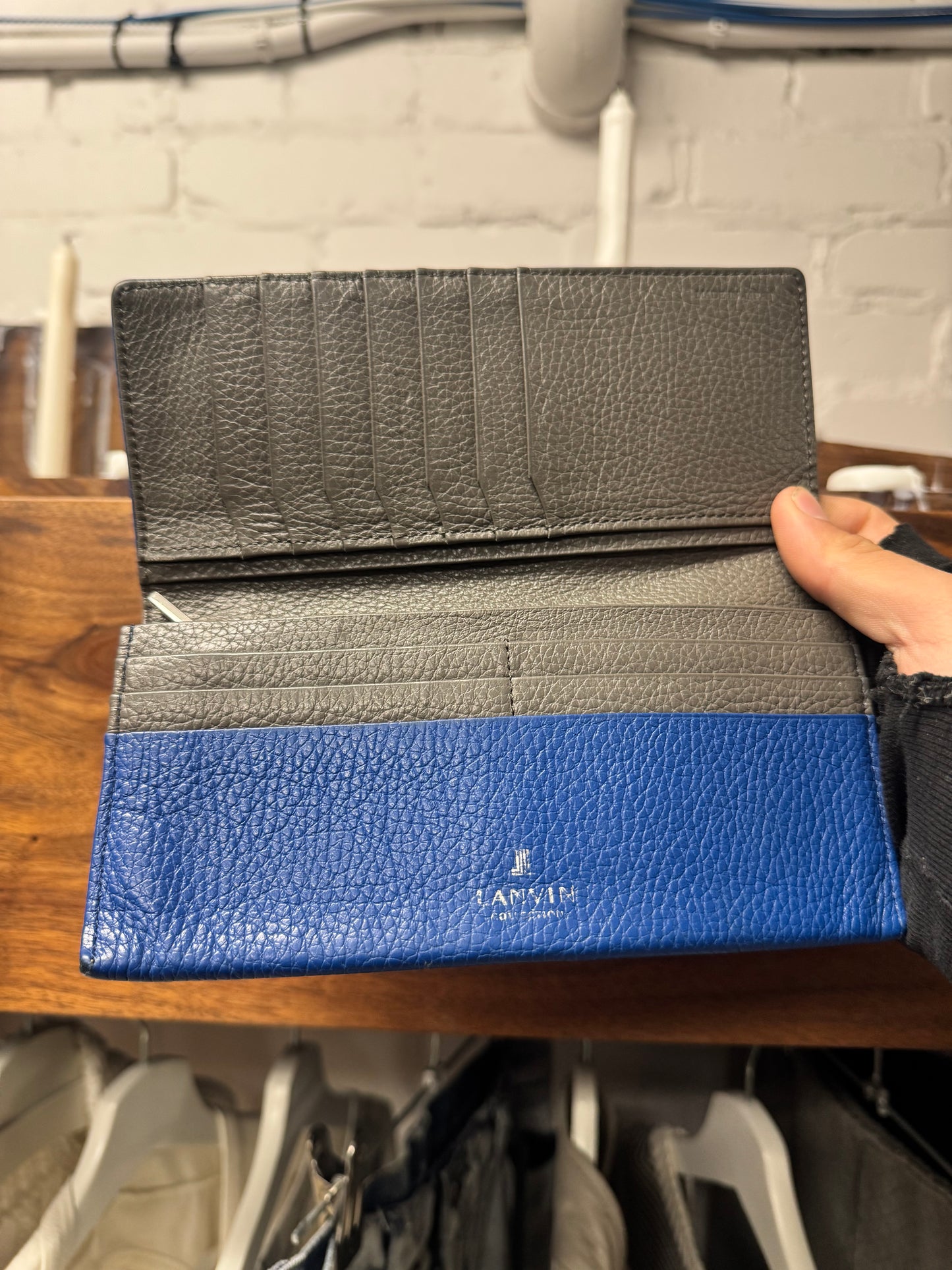 Lanvin Blue Calfskin Leather Long Wallet
