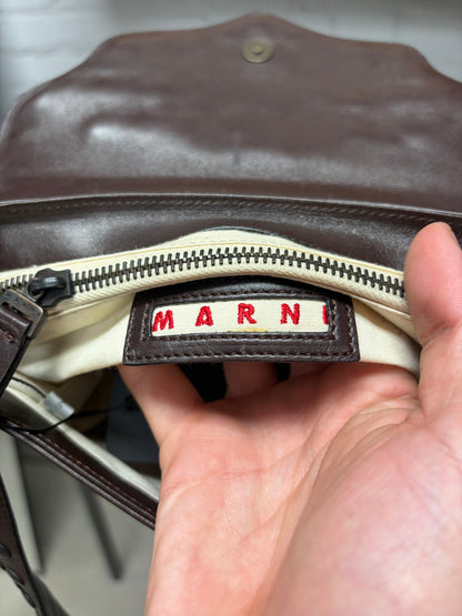 Marni Studded Brown Leather ‘Half Moon’ Crossbody Bag