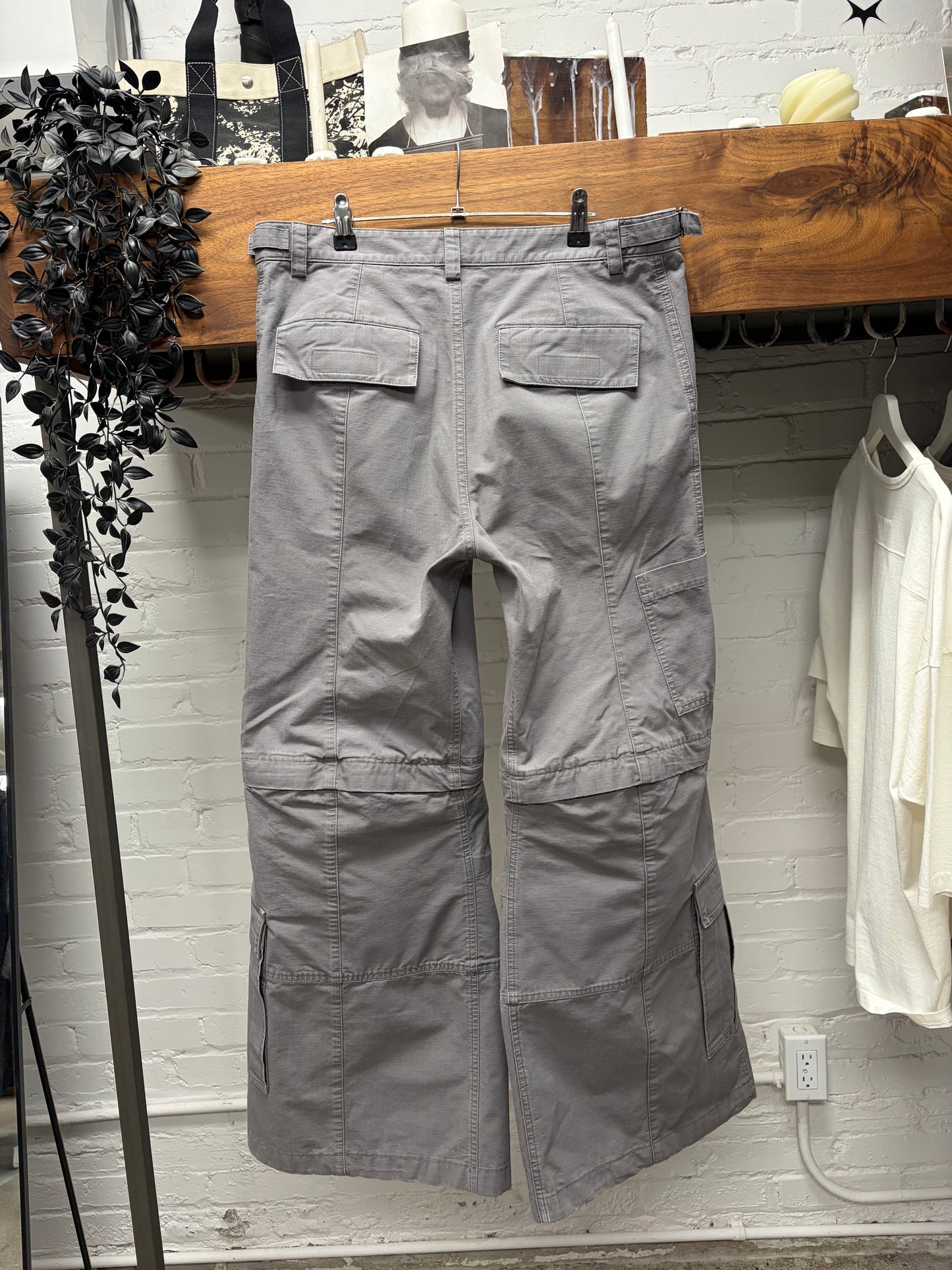 SS2025 Balenciaga Grey Ripstop ‘Convertible’ Flared Leg Cargo Pants