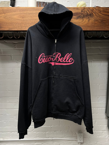 AW2024 Balenciaga ‘Ciao Bello’ Oversized Thrash Distressed Zip Up Hoodie
