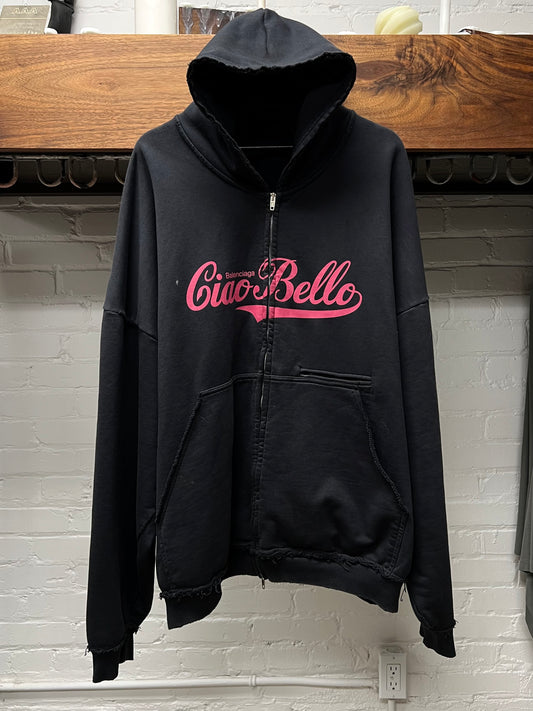 AW2024 Balenciaga ‘Ciao Bello’ Oversized Thrash Distressed Zip Up Hoodie