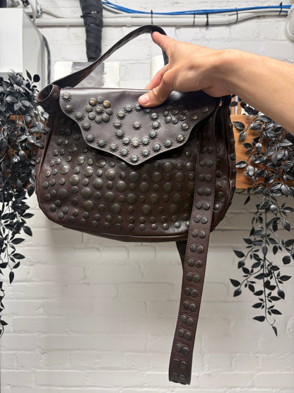 Marni Studded Brown Leather ‘Half Moon’ Crossbody Bag