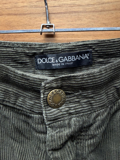 2000s Dolce and Gabbana Faded Green Corduroy Bootcut Denim