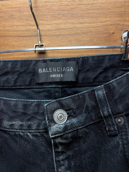 2022 Balenciaga ‘Destroyed’ Heavy Distressed Black Bootcut Denim