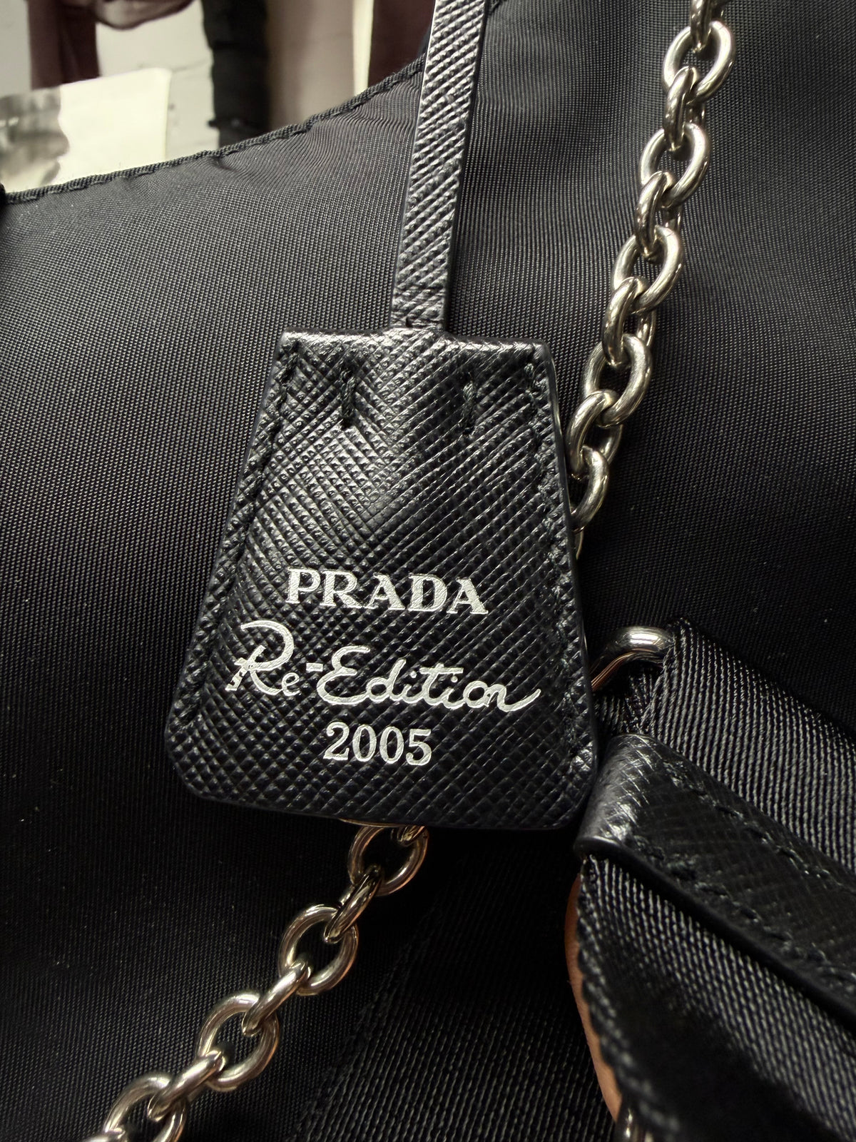 Prada 2005 Re-Edition Black ‘Re-Nylon’ Black Saffiano Mini Bag with Crossbody Strap