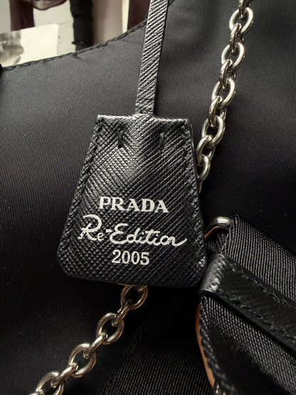 Prada 2005 Re-Edition Black ‘Re-Nylon’ Black Saffiano Mini Bag with Crossbody Strap