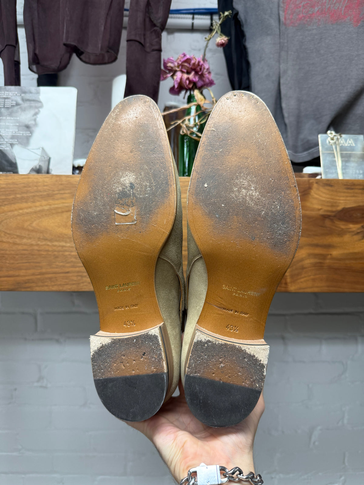 Saint Laurent ‘Jodhpur’ Tan Suede Pointed Toe Ankle Cut Chelsea Boots