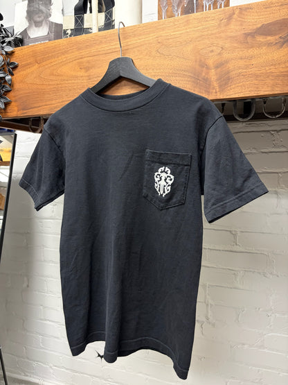 Vintage 90s Chrome Hearts Vine Dagger/Horseshoe Logo Black Pocket T-Shirt