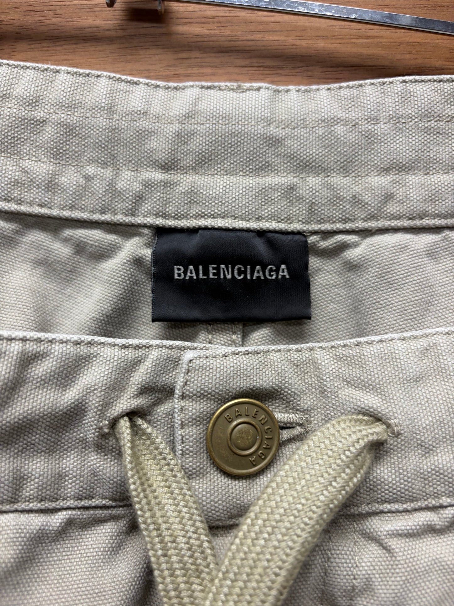 2024 Balenciaga Tan ‘Carpenter’ Double Knee Drawstring Wide Leg Denim