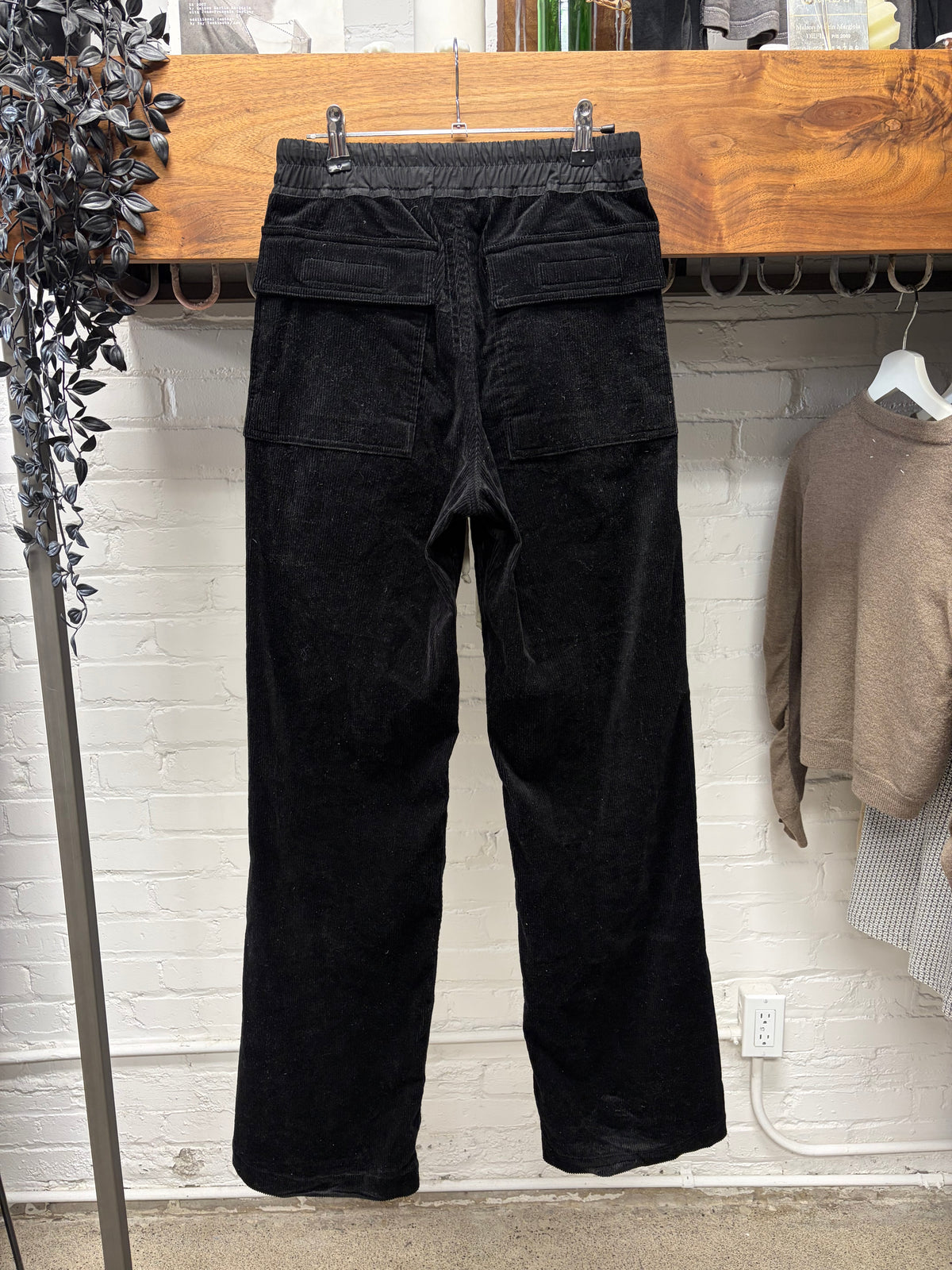 Rick Owens Black Velvet Straight Leg Black Relaxed Fit Drawstring Pants