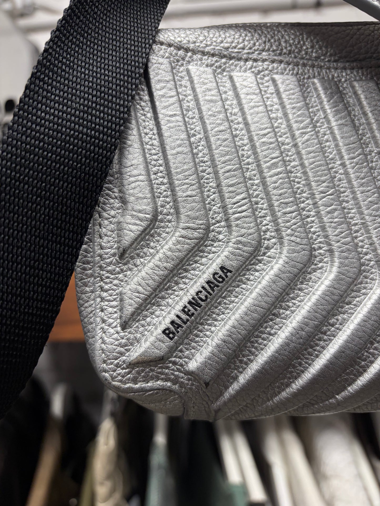 Balenciaga ‘Car Camera Bag’ Silver Leather/Black Crossbody