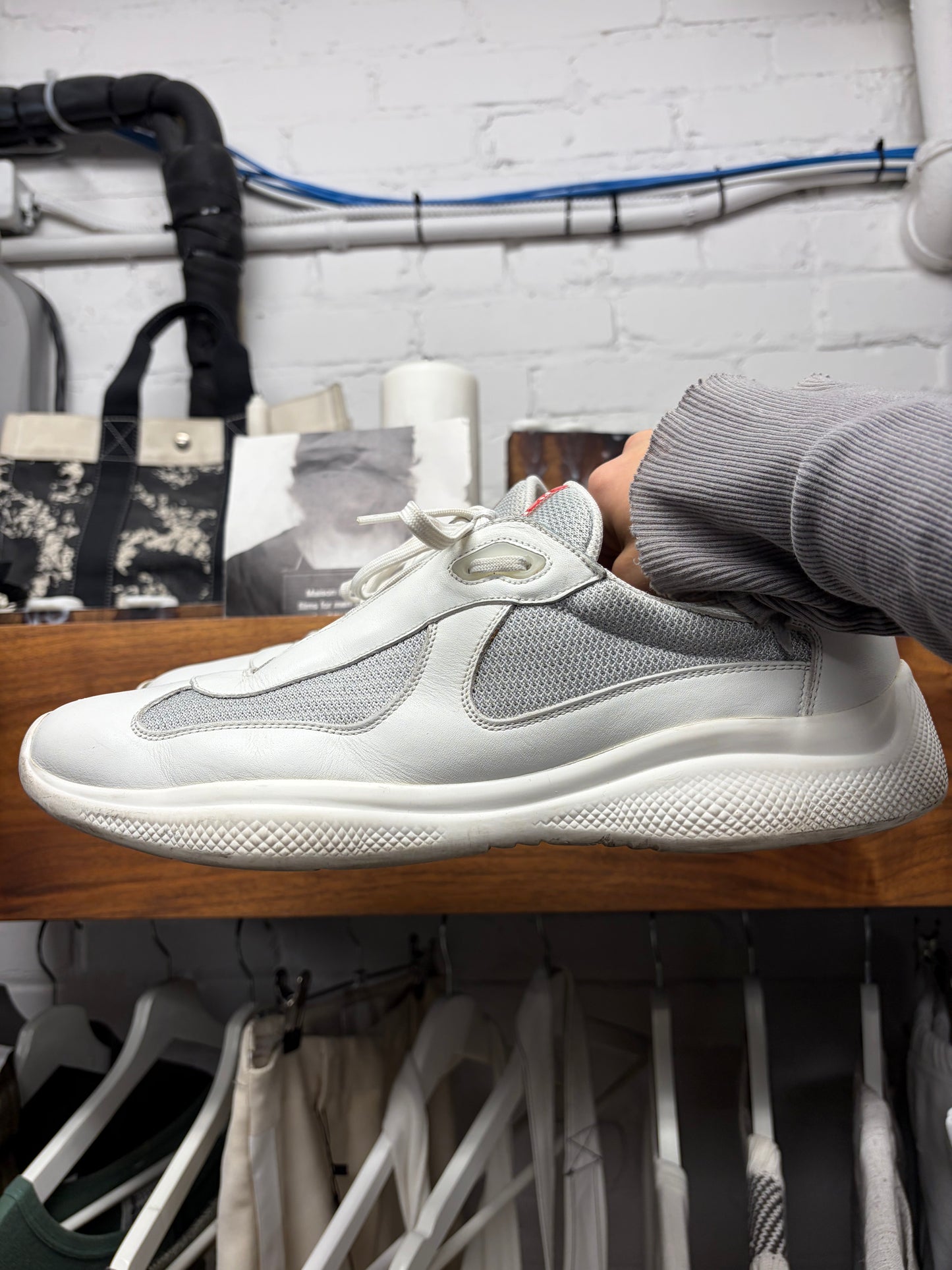 Prada ‘America’s Cup’ White/Grey Leather Low Top Sneakers
