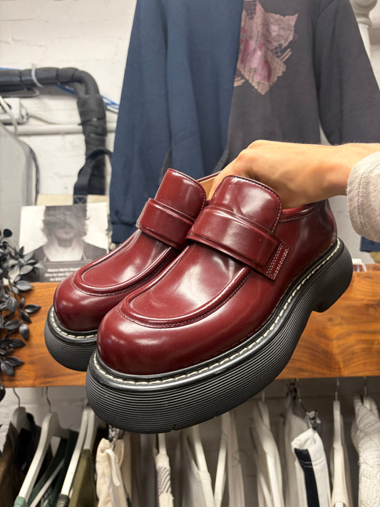 Bottega Veneta Dark Red/Black ‘Swell’ Patent Leather Platform Loafers