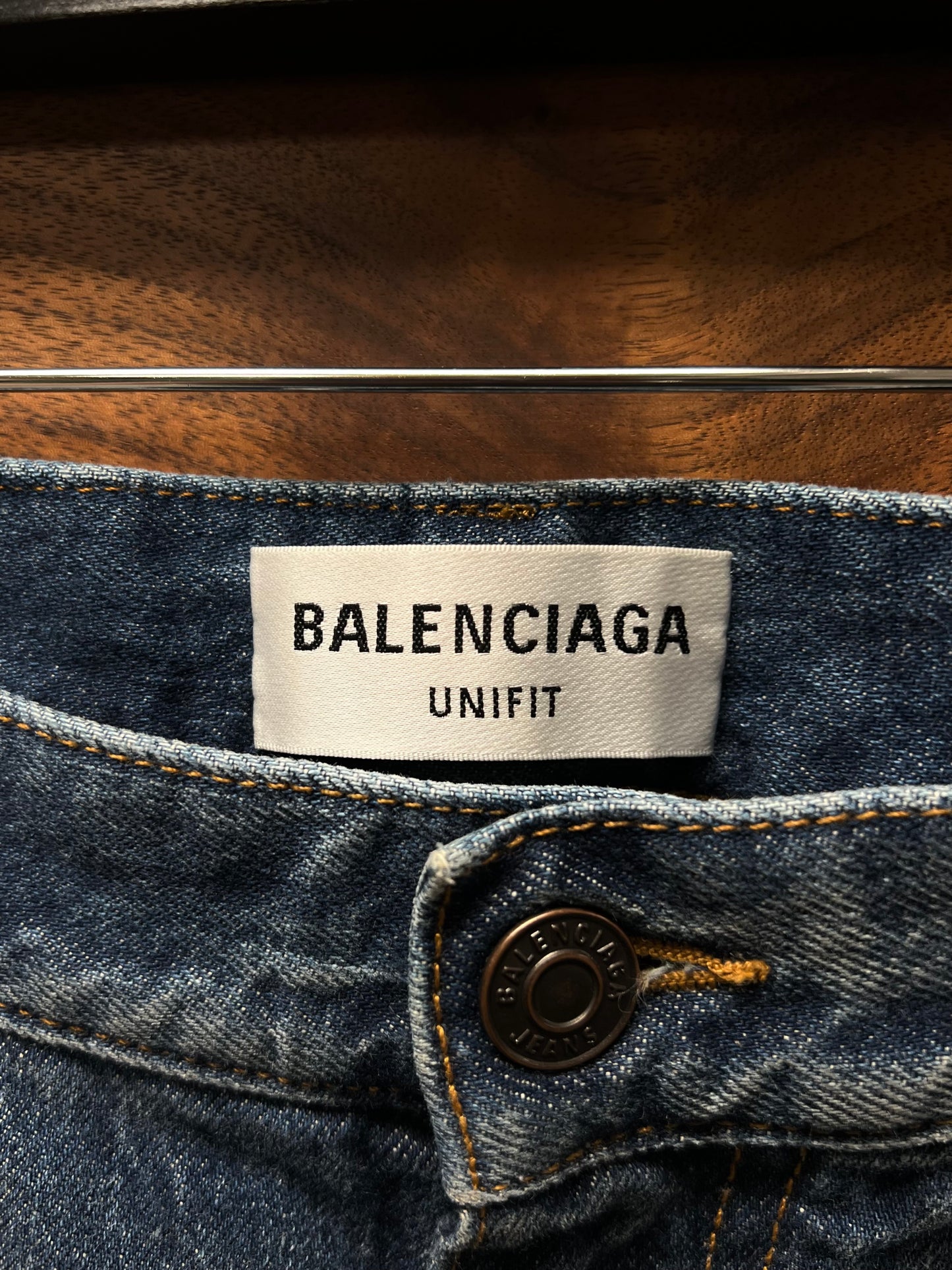 Balenciaga Wide Leg Blue ‘Heel Bite’ Distressed Denim
