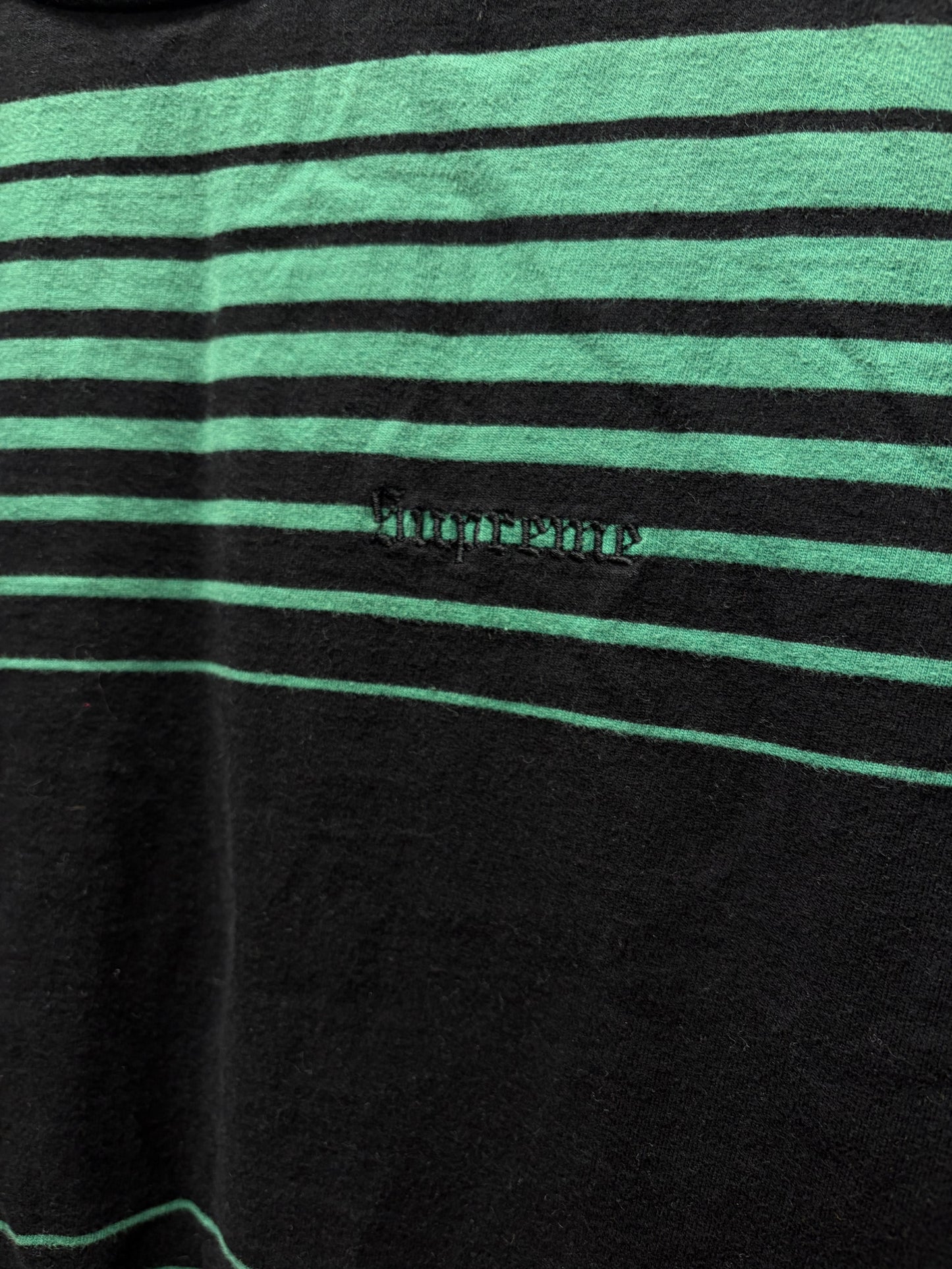 AW2018 Supreme ‘Rugby’ Black/Green Striped Long Sleeve Shirt