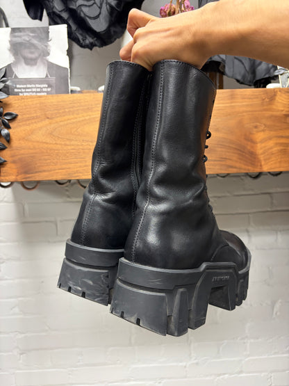 Balenciaga ‘Bulldozer’ Black Leather Platform Sole Combat Boots