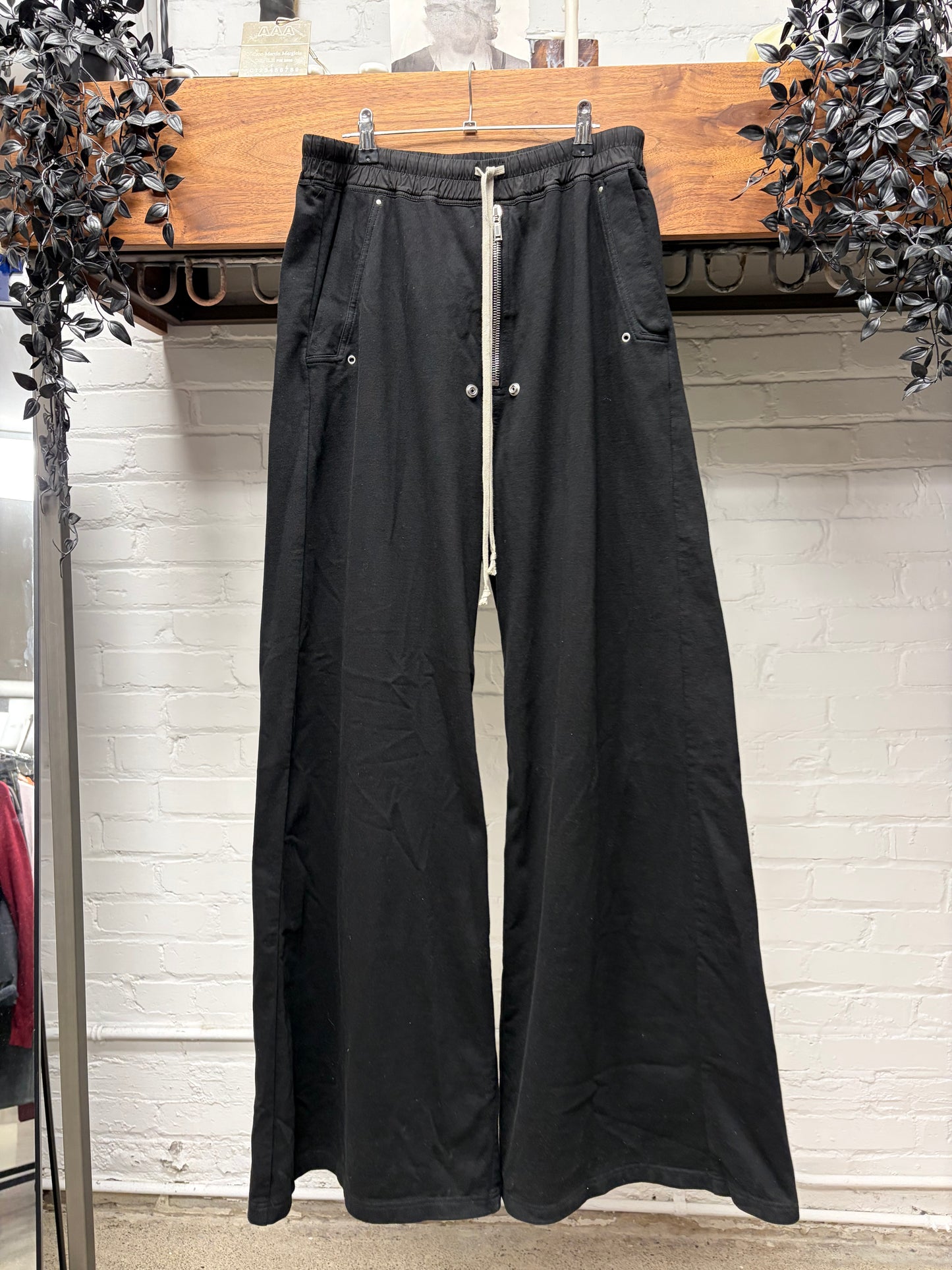 Rick Owens ‘Bela’ Front-Zip Black Wide Leg Drawstring Sweatpants