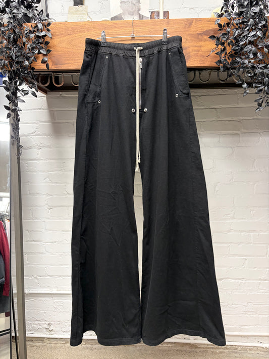Rick Owens ‘Bela’ Front-Zip Black Wide Leg Drawstring Sweatpants