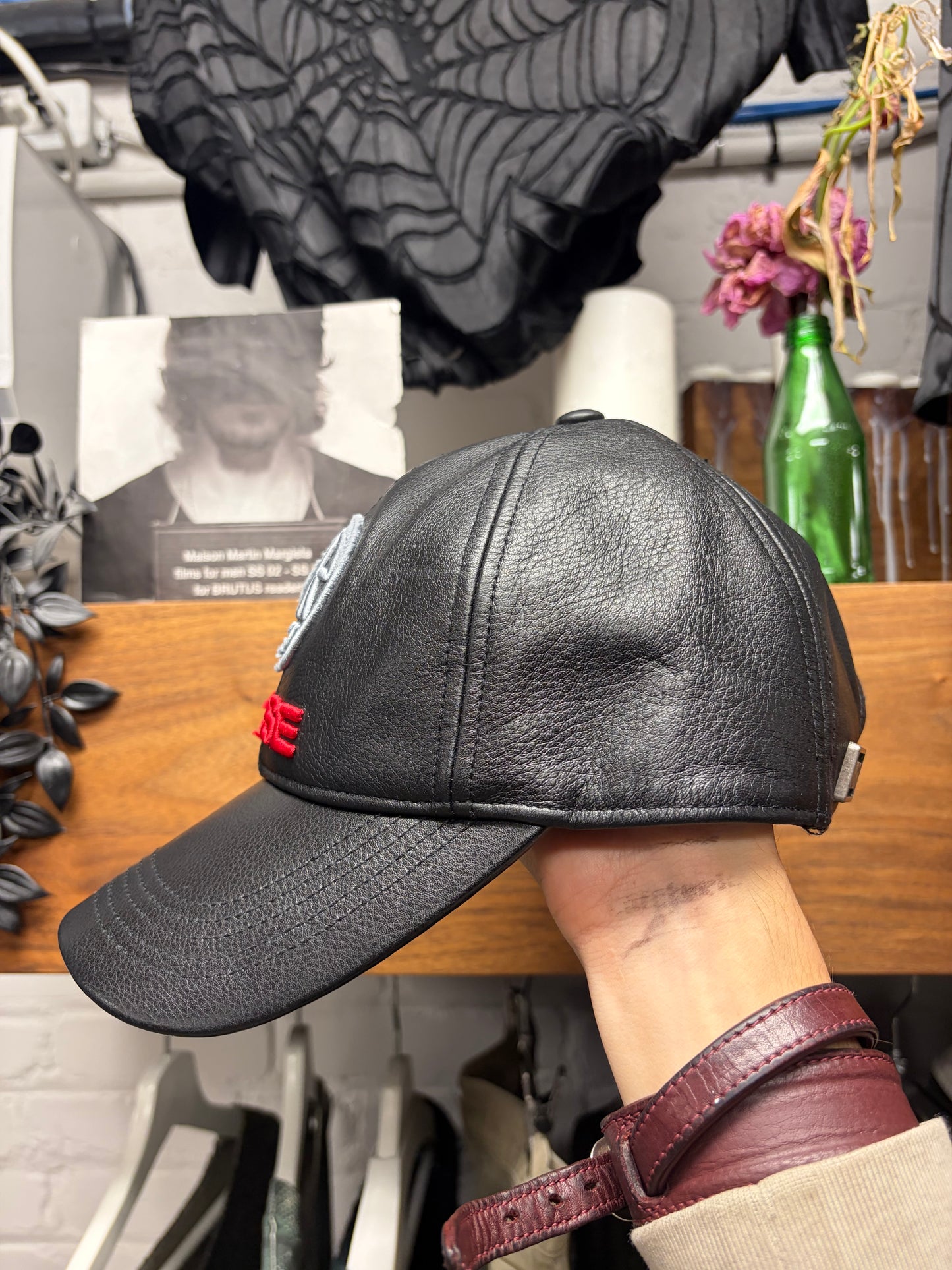 Martine Rose ‘Embroidered Logo’ Black Leather Baseball Cap