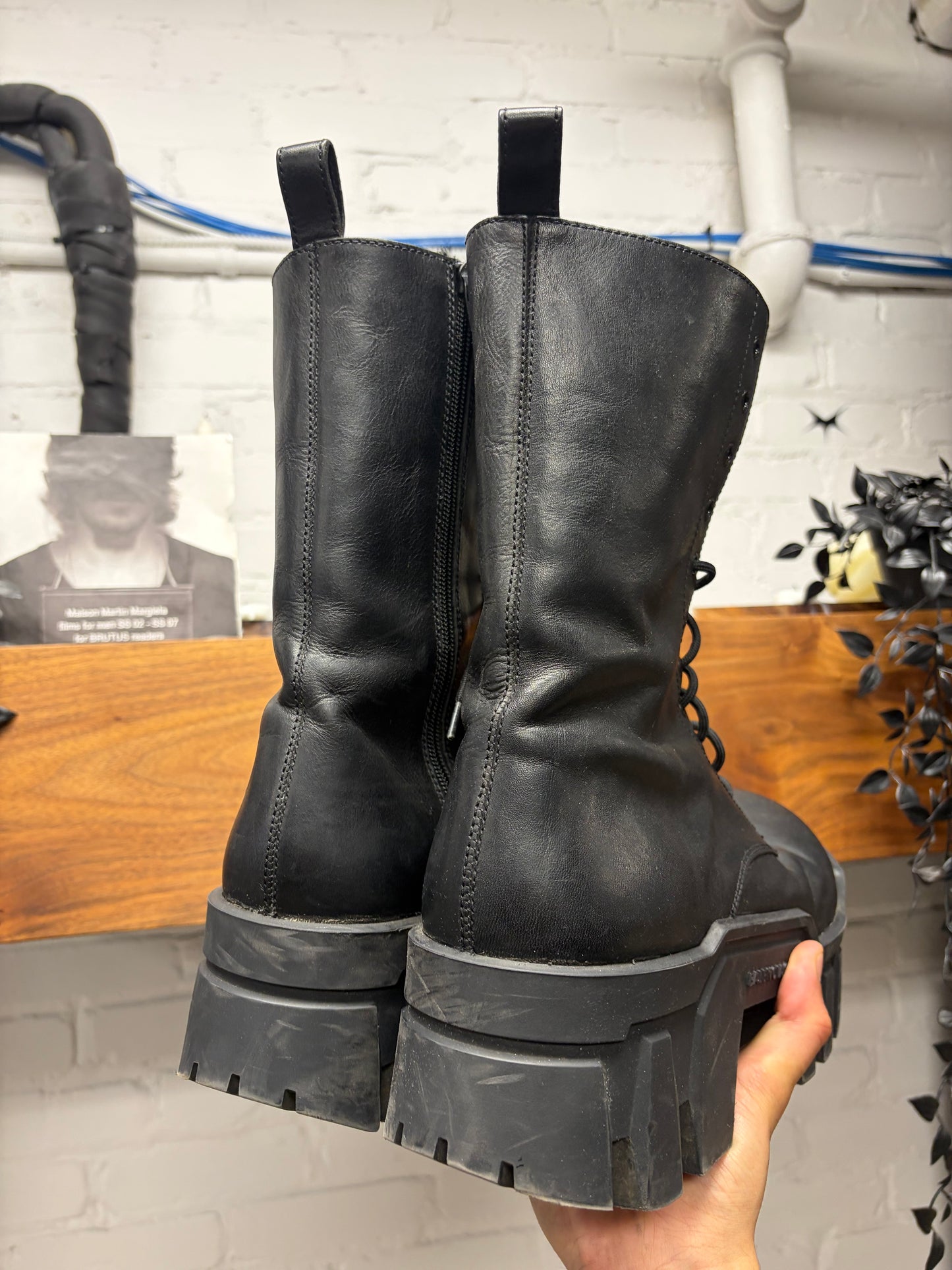 Balenciaga ‘Bulldozer’ Black Leather Platform Sole Combat Boots