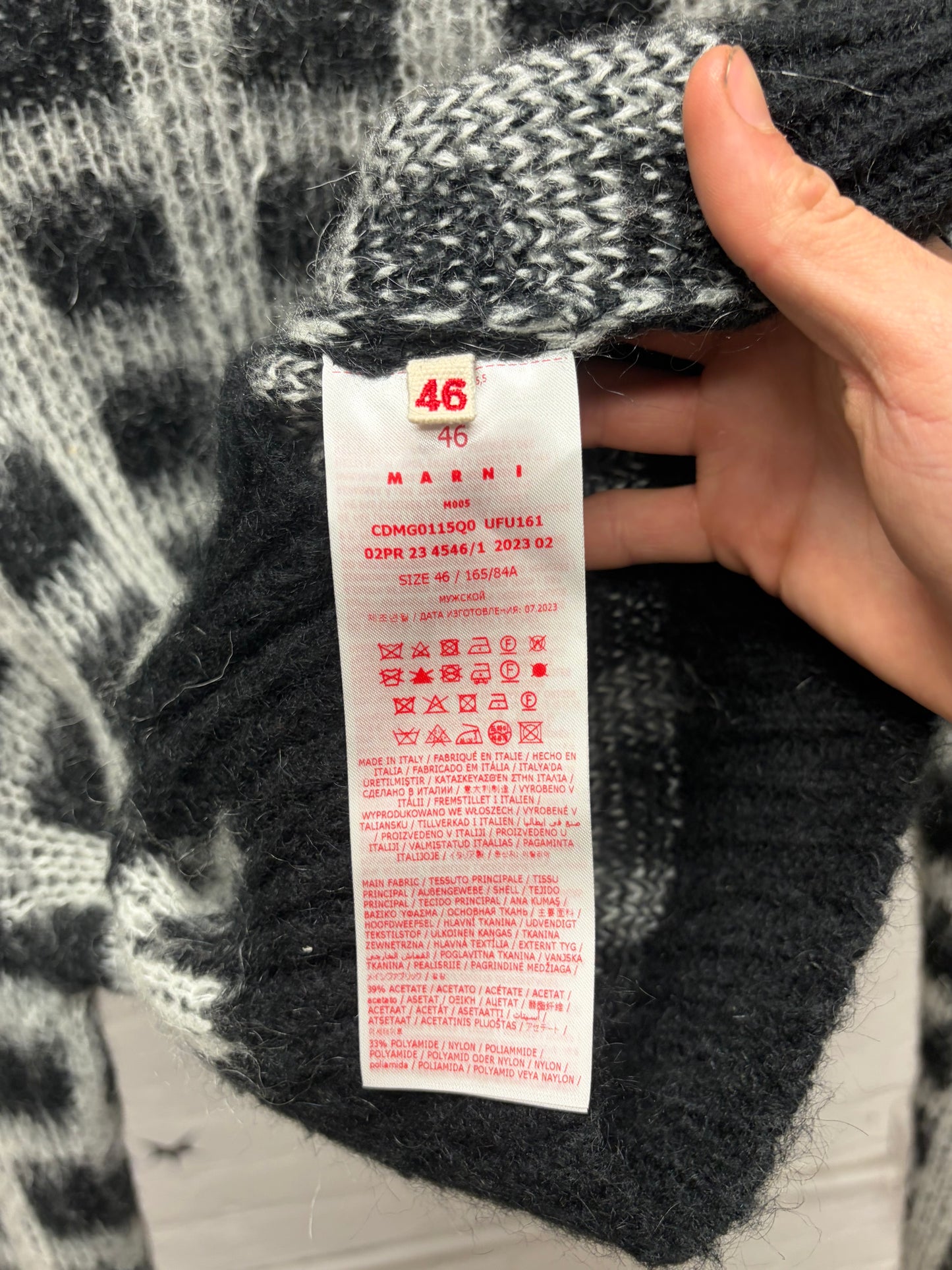 Marni Black/White Plaid Mohair Shag Cardigan