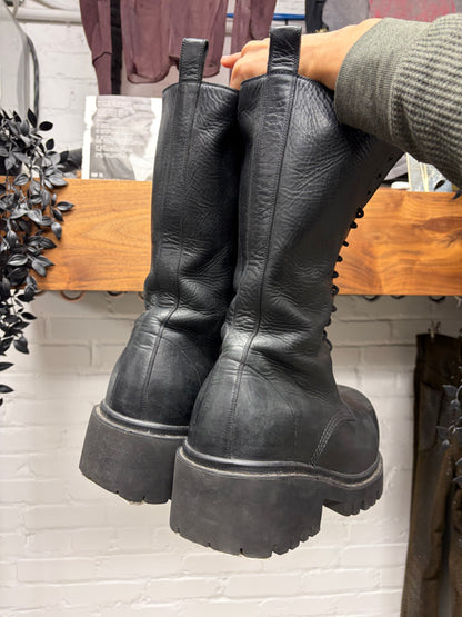 AW2024 Balenciaga ‘Runway Stomper’ Black Leather Lace Up Extra High Cut Boots