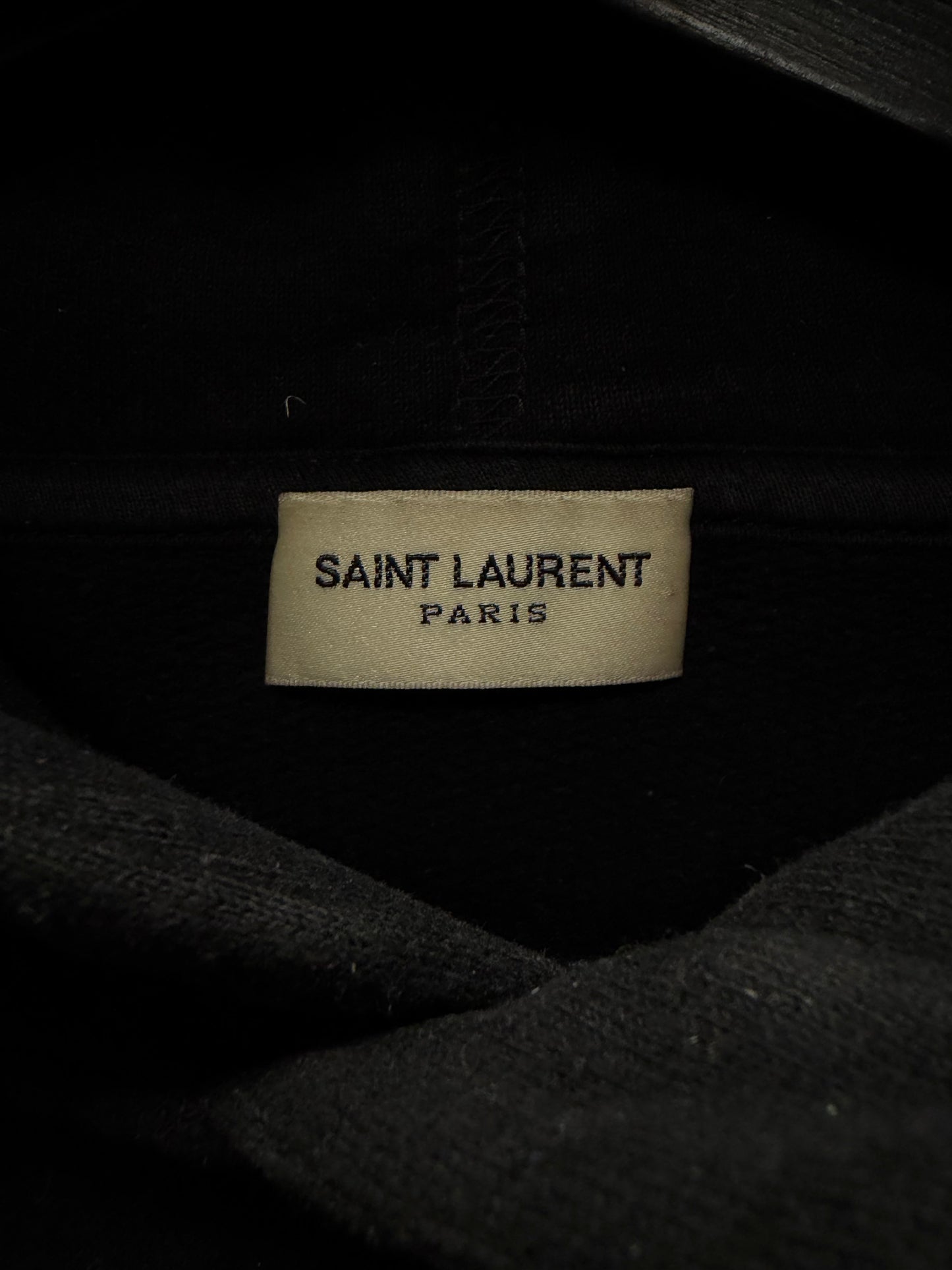 2021 Saint Laurent ‘Cursive Logo’ Black Cotton Pullover Hoodie