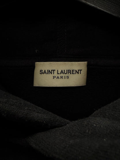 2021 Saint Laurent ‘Cursive Logo’ Black Cotton Pullover Hoodie