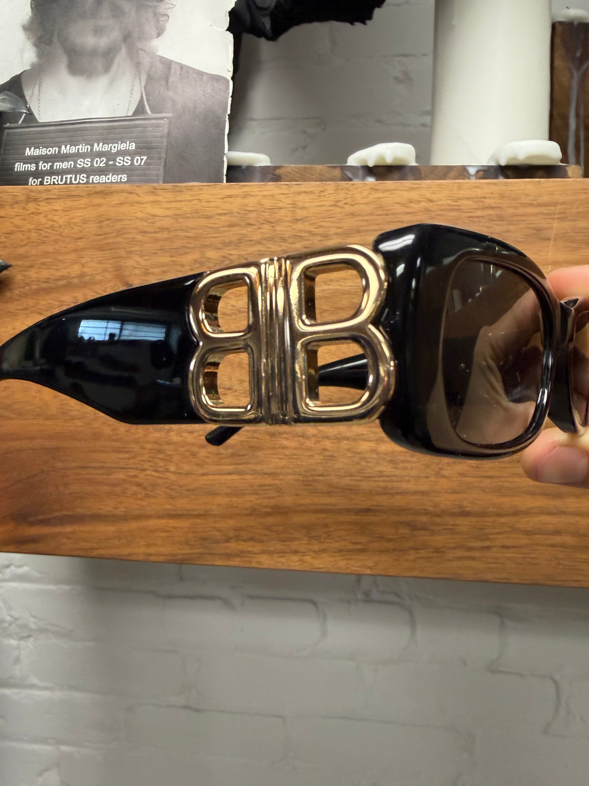 Balenciaga ‘Dynasty’ Black/Gold BB Interlock Rectangular Frame Sunglasses