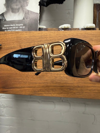 Balenciaga ‘Dynasty’ Black/Gold BB Interlock Rectangular Frame Sunglasses
