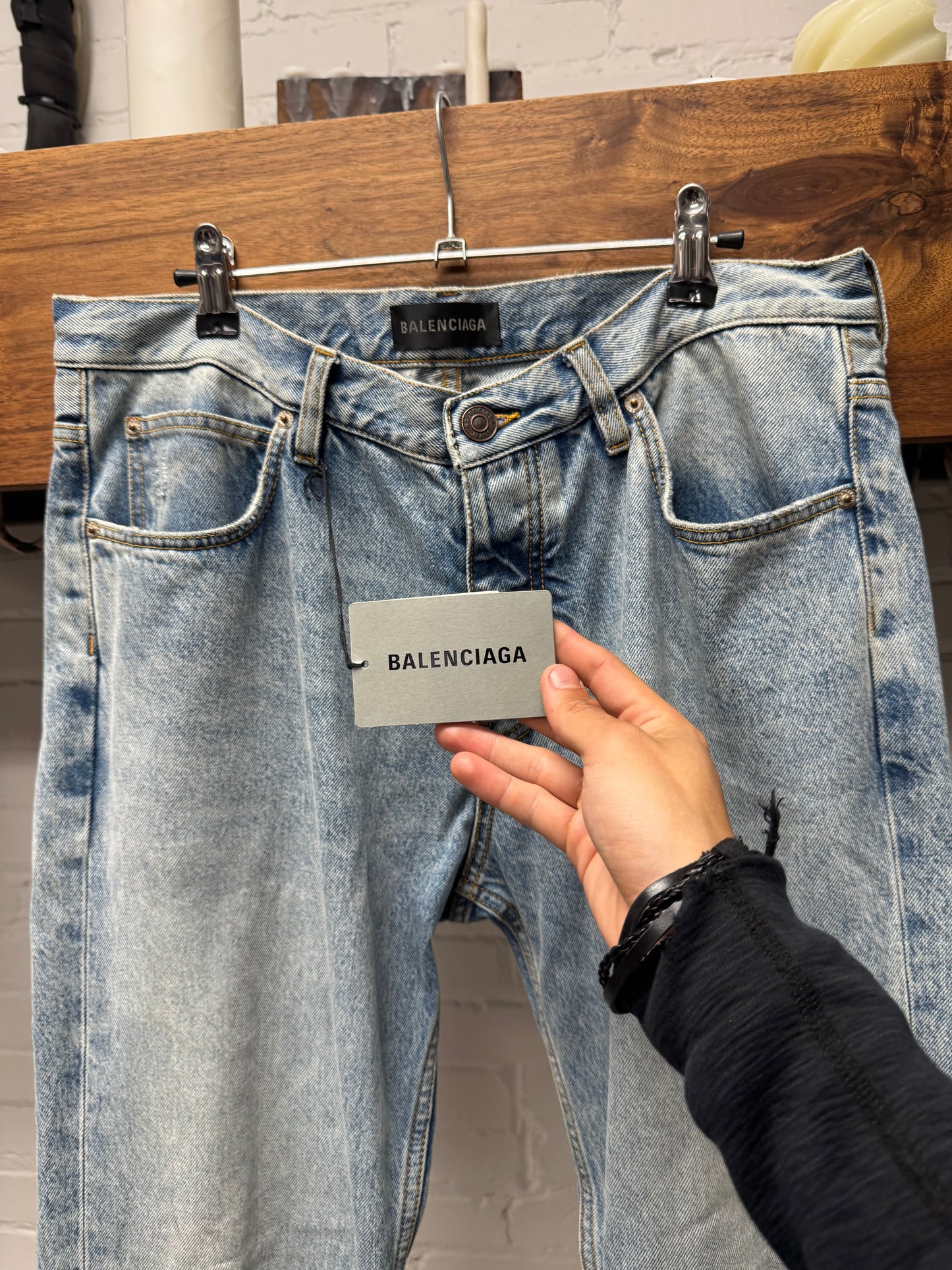 Balenciaga ‘Japanese Organic Twill’ Light Wash Blue Heelbite Flared Jeans