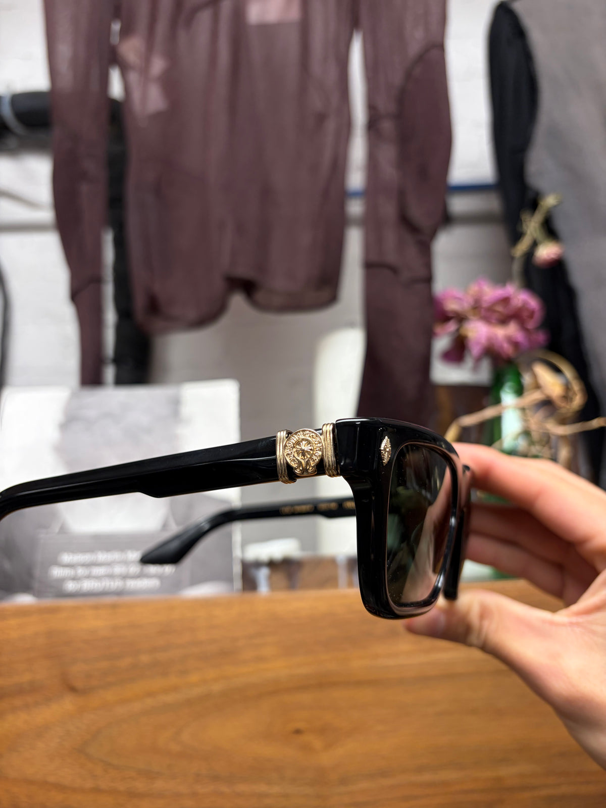 Chrome Hearts ‘Halllamanass’ 18K Gold Box Shape Black Sunglasses