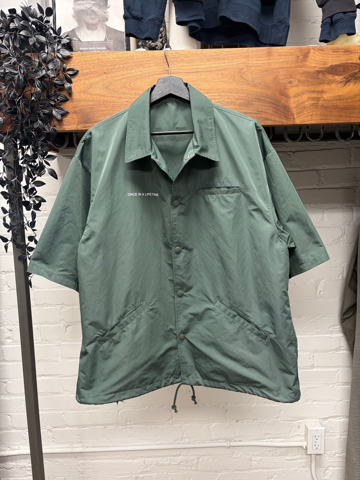 SS2022 Undercover ‘Once in a Lifetime’ Green Nylon Short Sleeve Camp Collar Shirt