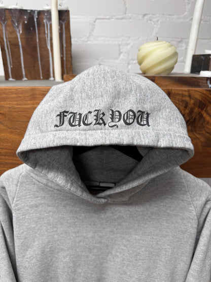 Vintage 90s Chrome Hearts Grey Thermal Lined ‘FUCK YOU’ Pullover Hoodie